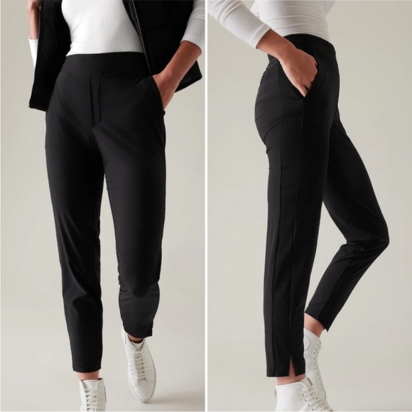 Athleta | Black Brooklyn Ankle Pants Ribbed Panels High Waist Size 14 - Picture 1 of 6